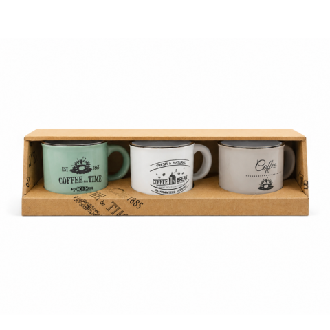 Căni și pahare - Set 3 cani din ceramica pentru cafea in cutie cadou