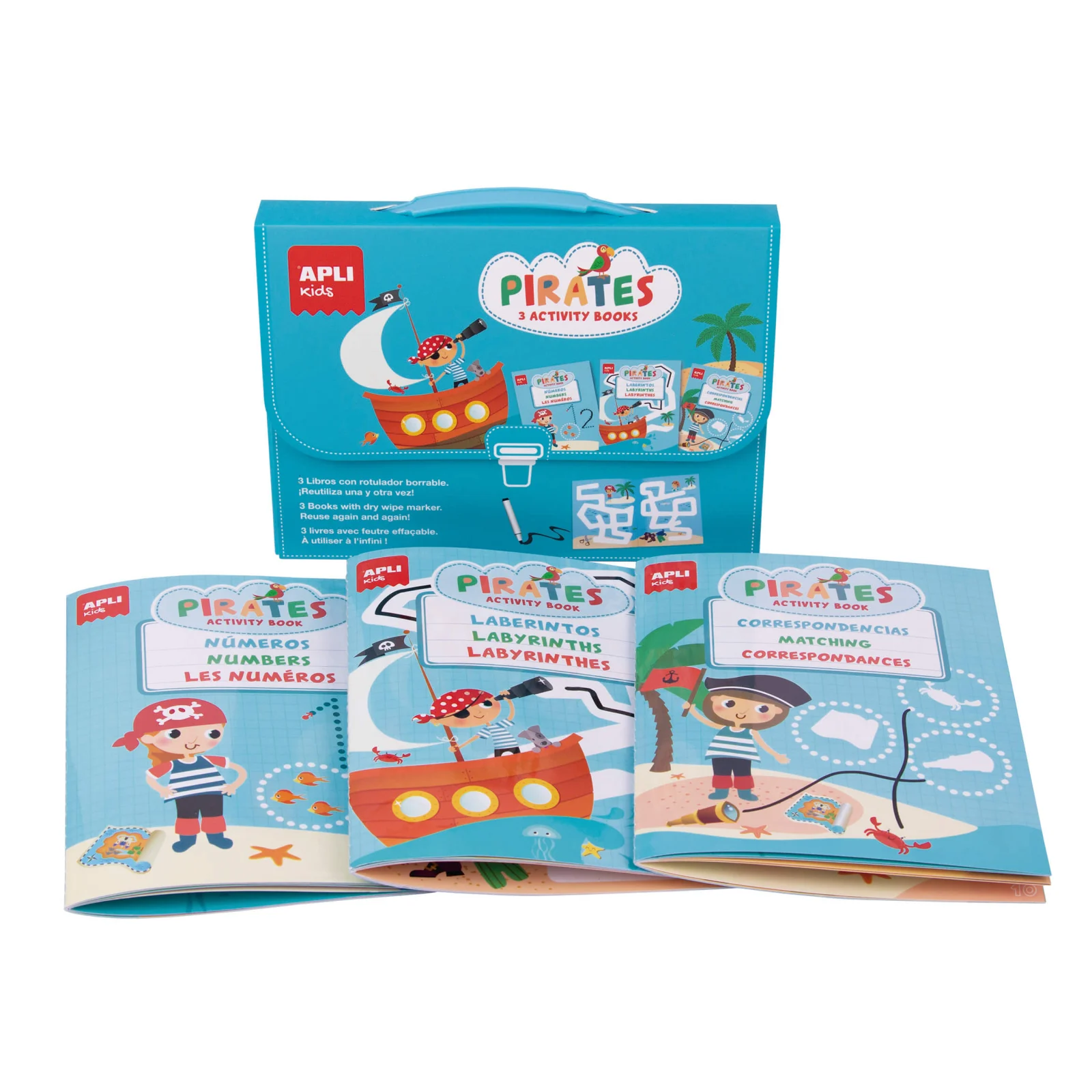 Cărți - Set 3 carti cu activitati reutilizabile Pirati Apli Kids