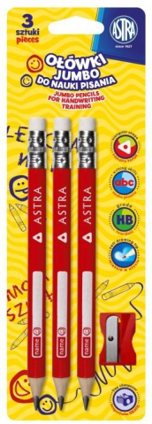 Instrumente de scris - Set 3 creioane Jumbo si ascutitoare Astra