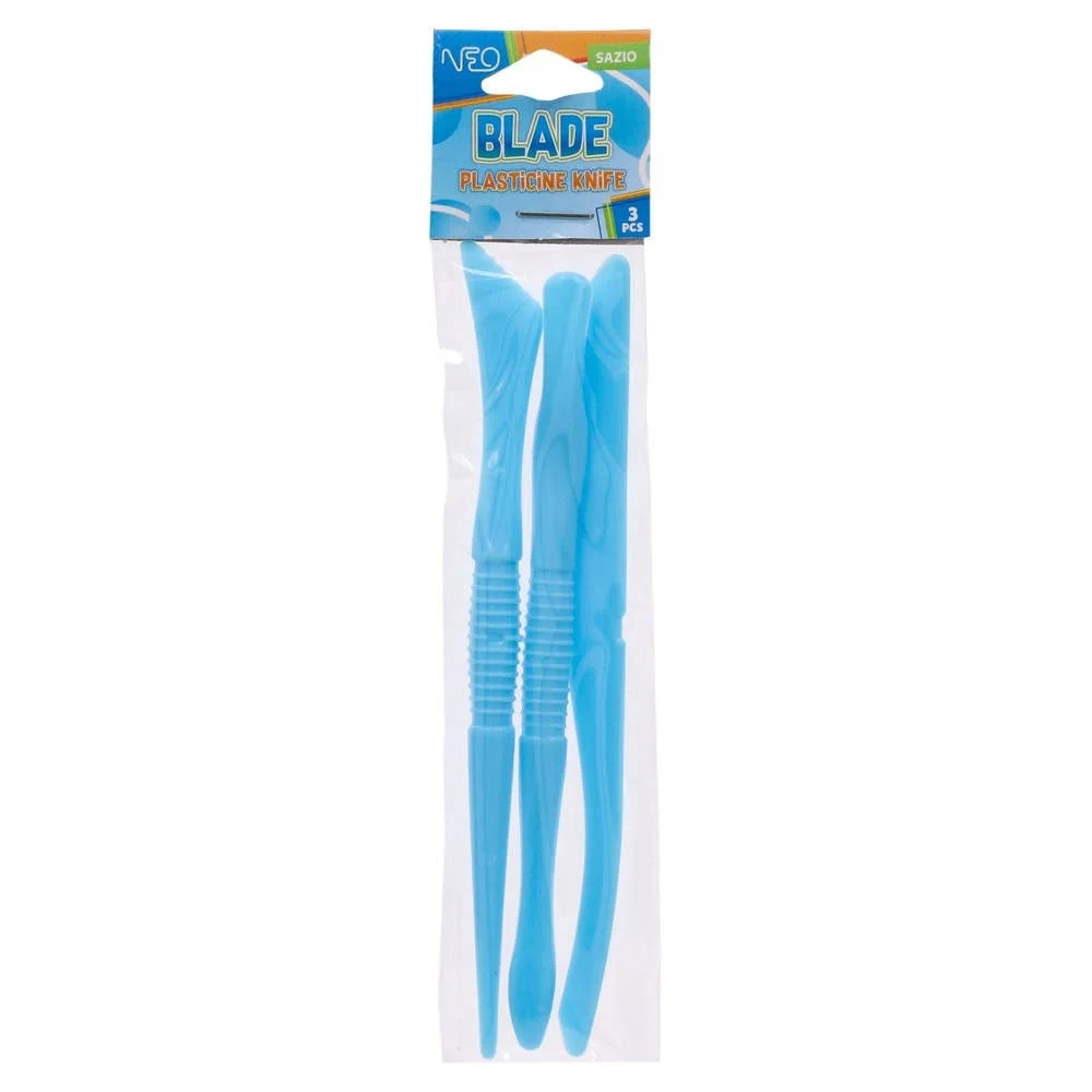 Accesorii craft - Set 3 cutite plastic pentru modelat plastilina albastru Neo