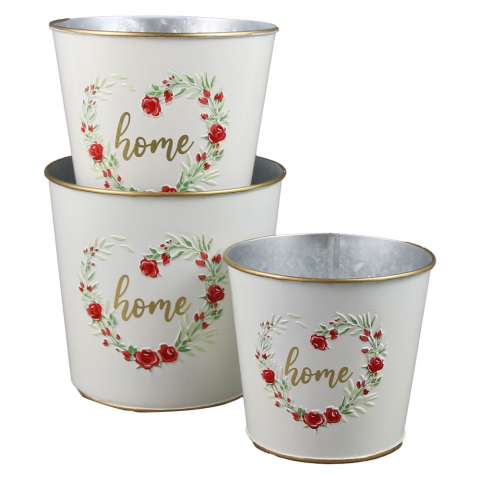 Vaze decorative - Set 3 ghivece din metal 15x13.5 cm Trandafiri