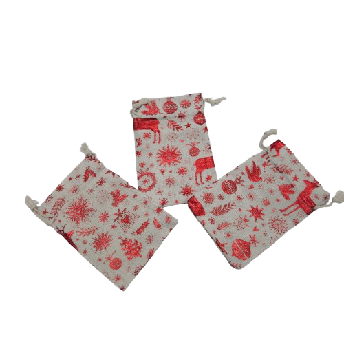 Set 3 saculeti cadou Craciun cu snur 10 x 15 cm alb rosu [2]