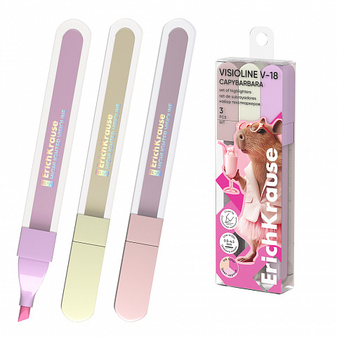 Noutăți Librăria Compas - Set de 3 textmarkere ErichKrause Visioline V-18 CapyBarbara culori asortate