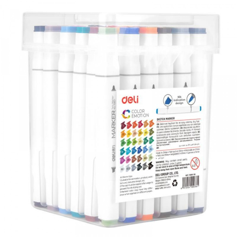 Set 36 markere sketching varf dublu 1mm/7mm cutie plastic Deli [2]