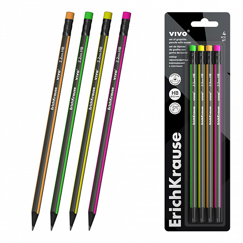 Noutăți Librăria Compas - Set de 4 creioane grafit ErichKrause VIVO triunghiulare cu radiera HB