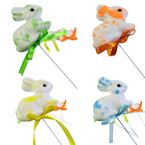 Accesorii craft - Set 4 iepurasi decorativi de Paste pe bat