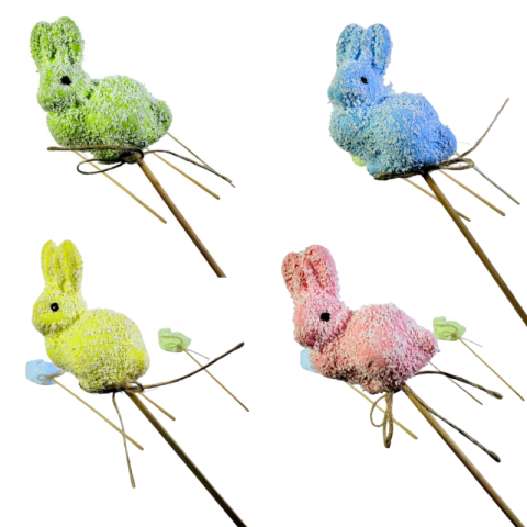 Artă și creativitate - Set 4 iepurasi decorativi multicolor pe bat