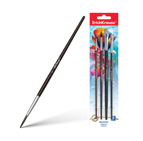 Pensule școlare - Set 4 pensule par natural de ponei ErichKrause ArtBerry nr 2, 6 drepte si 4, 8 ascutite