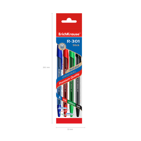 Set 4 pixuri cu bila ErichKrause R-301 Stick Original 1.0 culori asortate [5]