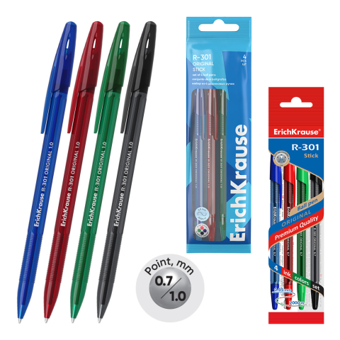 Birotică și accesorii birou - Set 4 pixuri cu bila ErichKrause R-301 Stick Original 1.0 culori asortate