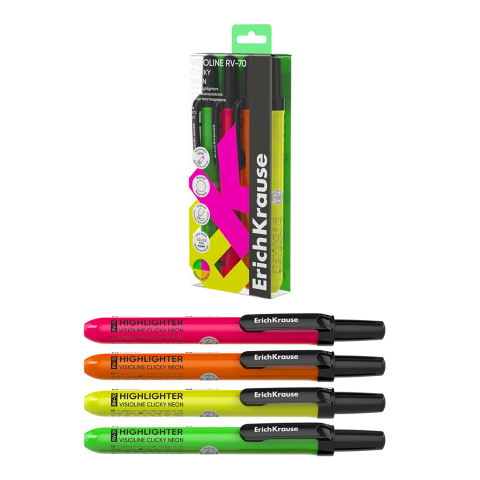 Noutăți Librăria Compas - Set de 4 textmarkere retractabile ErichKrause Visioline RV-70 Clicky Neon culori asortate