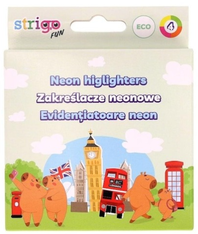 Birotică și accesorii birou - Set 4 markere evidentiatoare Strigo Neon Capybara