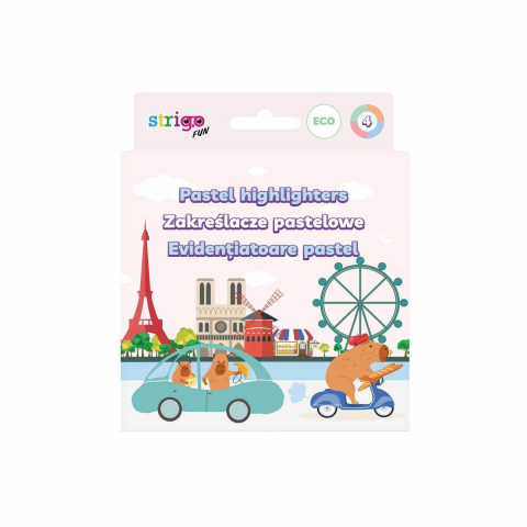 Instrumente de scris - Set 4 textmarkere pastel Strigo Capybara