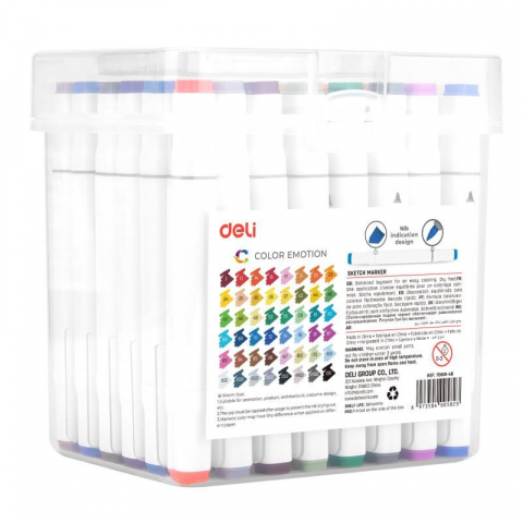 Set 48 markere sketching varf dublu 1mm/7mm cutie plastic Deli [3]