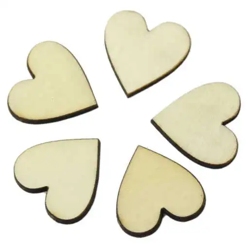 Craft și modelaj - Set 5 decor craft Inimioara din lemn 3 x 3 cm
