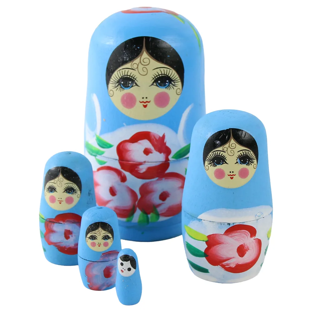 Papusa Matrioska din lemn 5 piese 6 x 11.5 cm culori diferite [1]