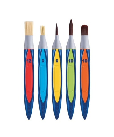Pensule școlare - Set 5 pensule Griffix varf lat nr 12 si 6 + varf rotund nr 6, 10 si nr 10 pisica Pelikan
