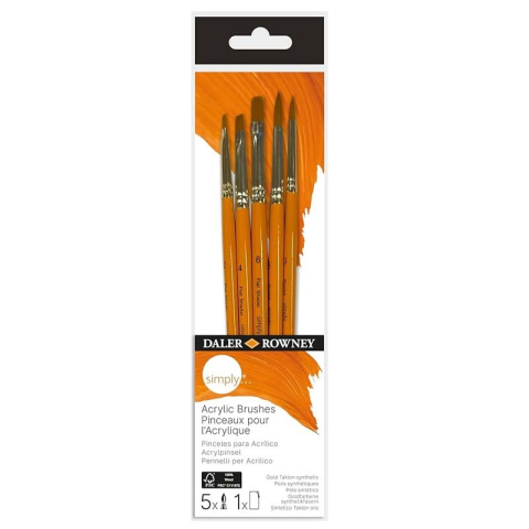 Artă și creativitate - Set 5 pensule Acrylic II Simply sintetic maner scurt Daler Rowney