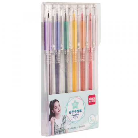 Birotică și accesorii birou - Pix cu gel 0.5 mm multicolor 6/set Deli