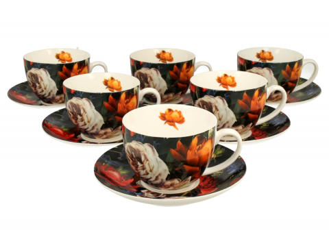 Set 6 cesti cu farfurii din portelan 250 ml Dark Flowers [0]