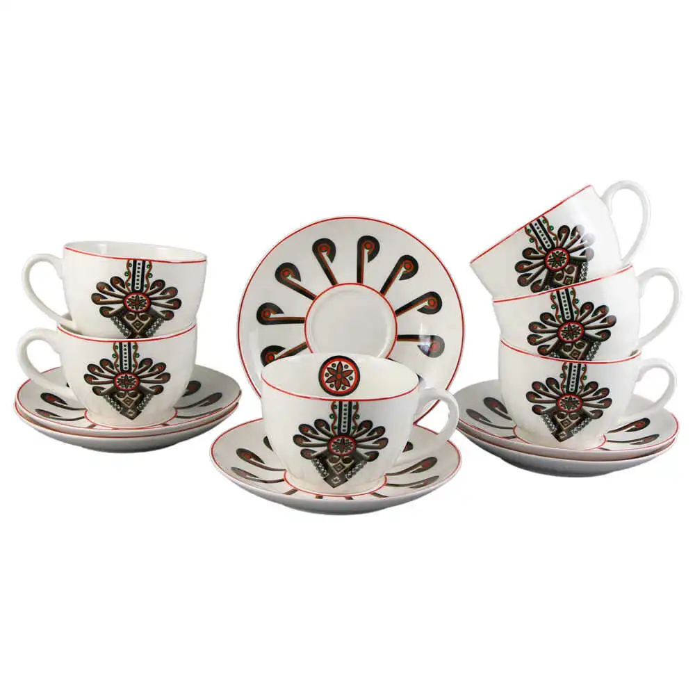 Casă și decorațiuni - Set 6 cesti cu farfurii din portelan 280 ml „Parzenica”