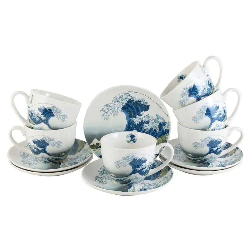 Casă și decorațiuni - Set 6 cesti 250 ml cu farfurii „The great Wave” de Hokusai