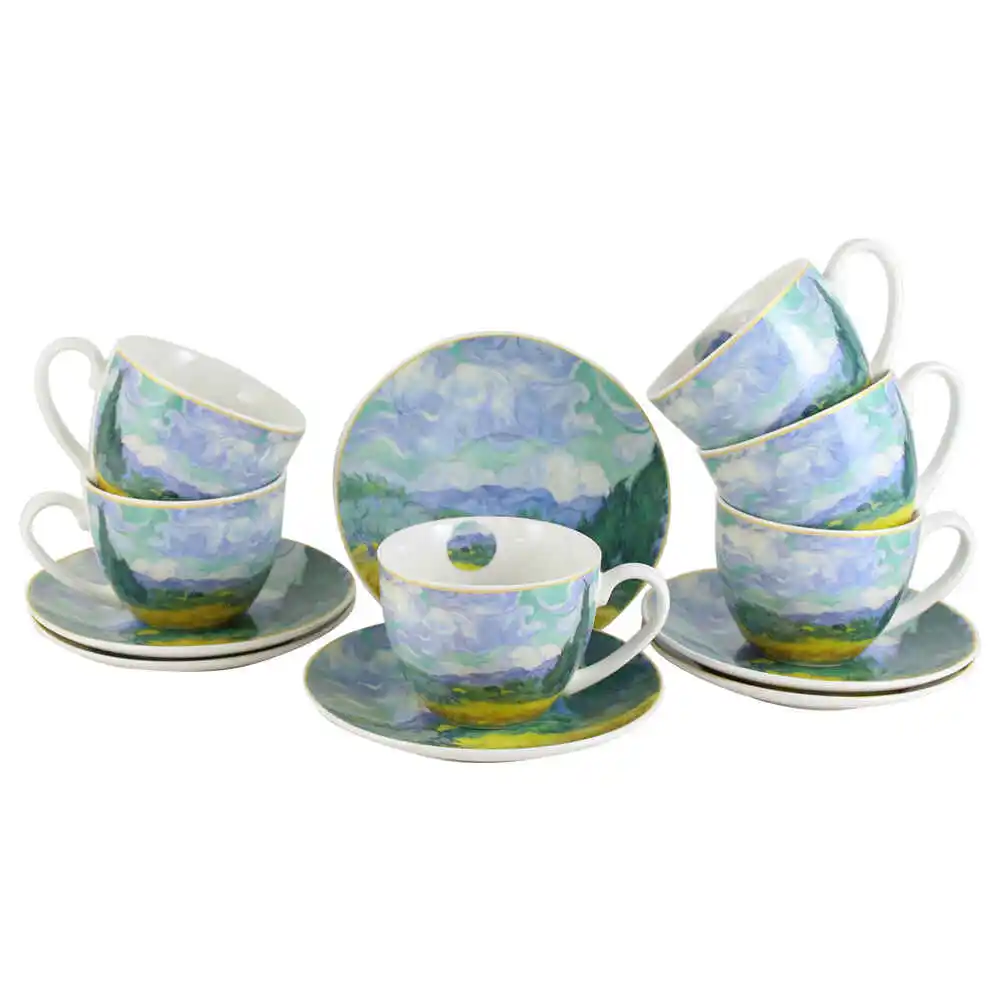 Casă și decorațiuni - Set 6 cesti cu farfurii portelan Wheat Field de V. van Gogh 250 ml