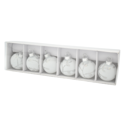 Noutăți Librăria Compas - Set 6 globuri sticla 4 cm alb/argintiu