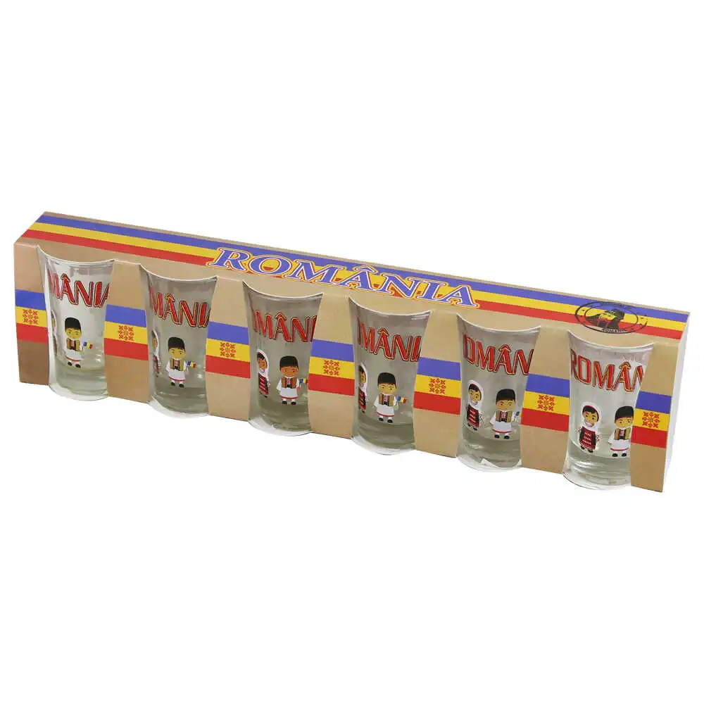 Căni și pahare - Set 6 pahare din sticla Romania in cutie traditionala