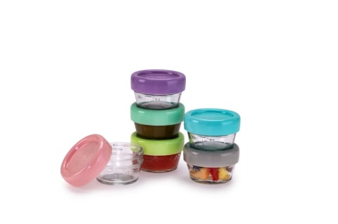 Accesorii hrănire bebe - SET 6 RECIPIENTE STICLA PENTRU HRANA BEBE, MELII, 59 ML