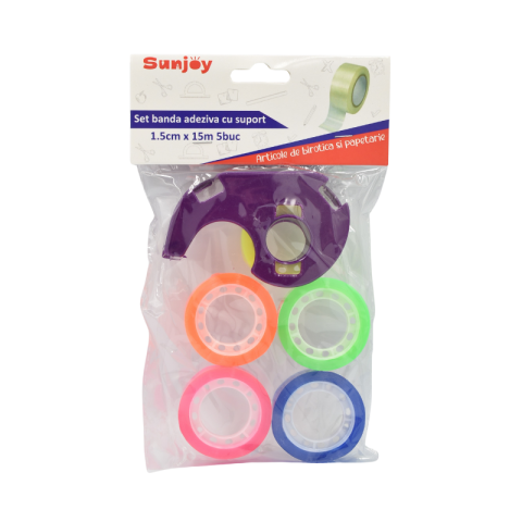 Instrumente și accesorii birou - Banda adeziva cu suport 5/set 1.5 cm x 15 m Sunjoy