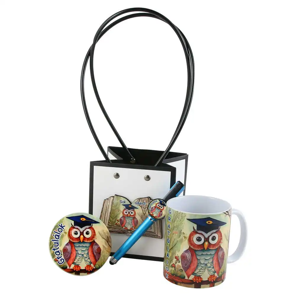 Casă și decorațiuni - Set cadou de absolvire Gratulalok cu cana pix touchscreen si magnet albastru