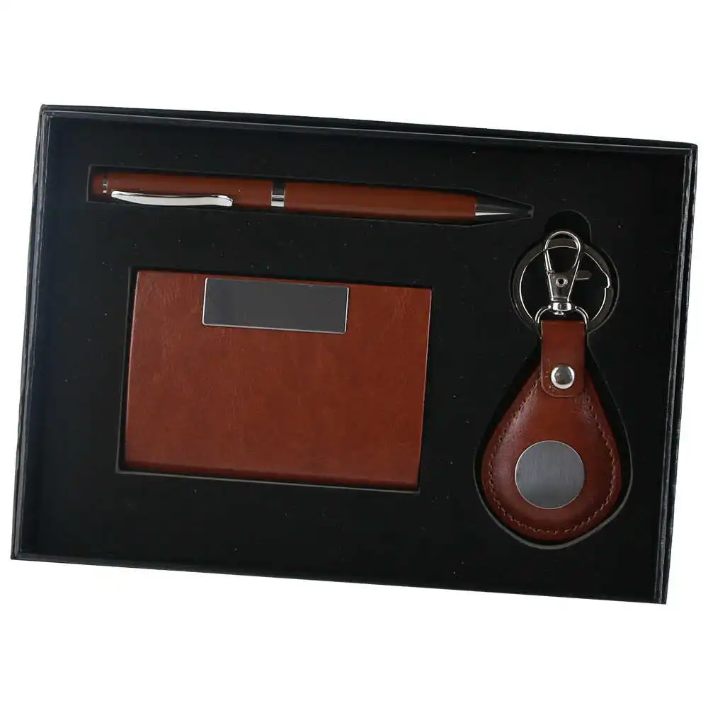 Casă și decorațiuni - Set cadou pentru barbati portvizit cu pix si breloc maro 20 x 14 x 3 cm