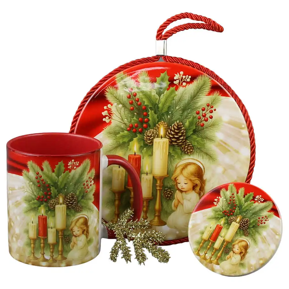 Casă și decorațiuni - Set cadou Ingeras cu lumanari cana suport oale si magnet frigider 19 x 9 x 26 cm