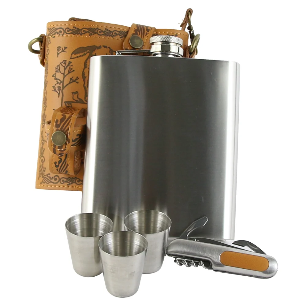 Băuturi și accesorii - Set cadou pentru barbati Plosca cu briceag si 3 pahare