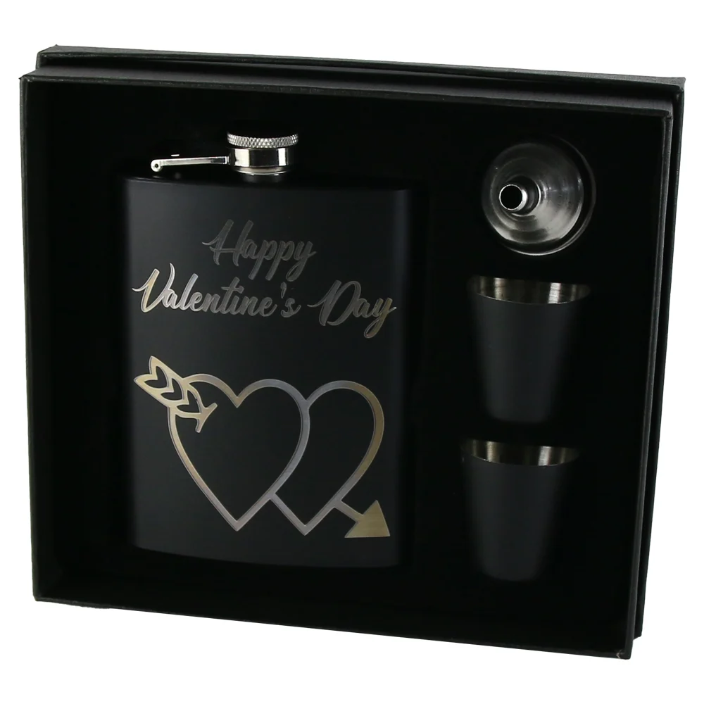 Băuturi și accesorii - Set cadou Happy Valentines Day plosca cu palnie si 2 pahare 19 x 17 x 4 cm