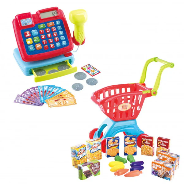 Jucării interactive și tematice - Set casa de marcat si carucior cumparaturi 42 piese Playgo