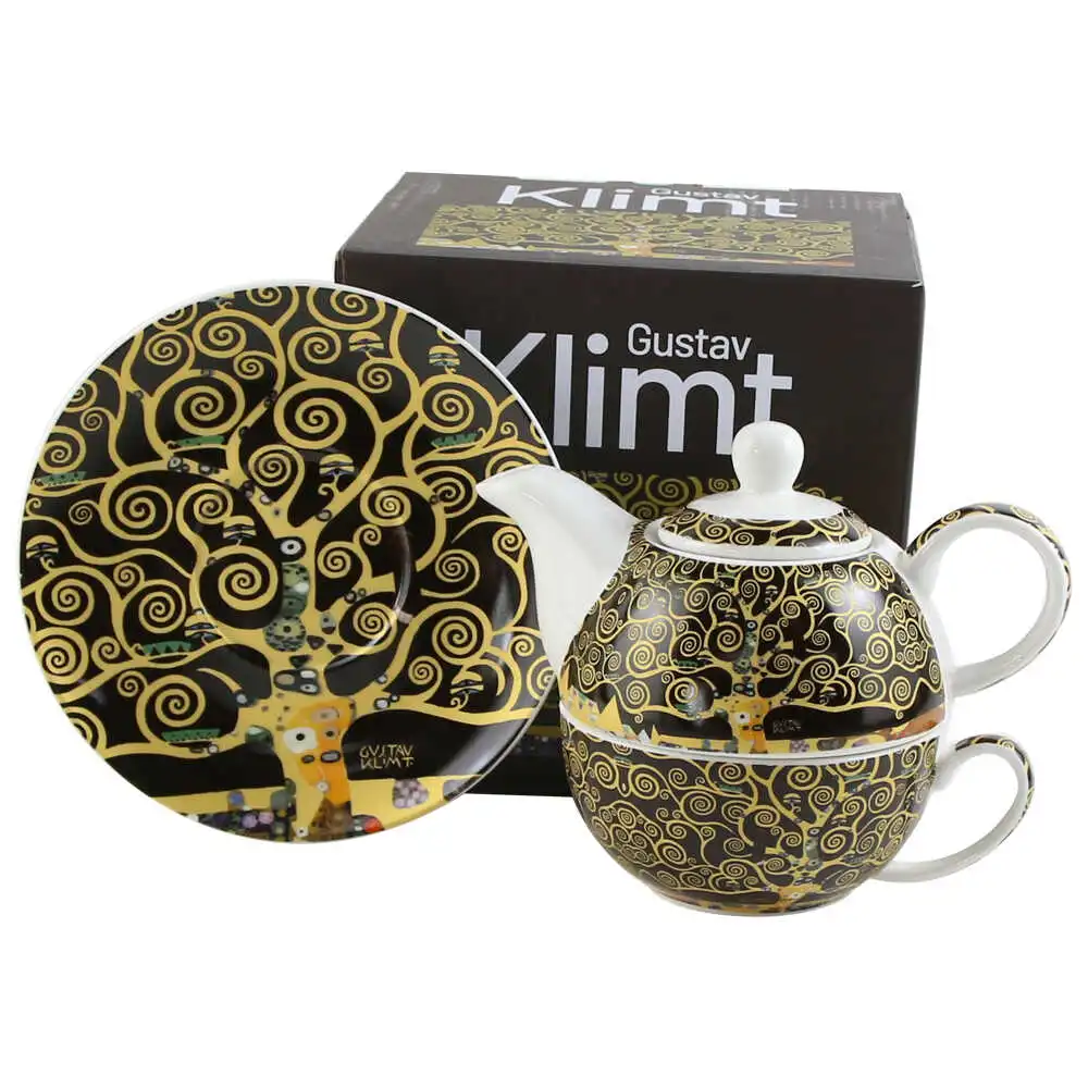 Casă și decorațiuni - Set ceainic cu ceasca, farfurioara si infuzor metalic 350 ml/300 ml „Tree of Life” de Gustav Klimt