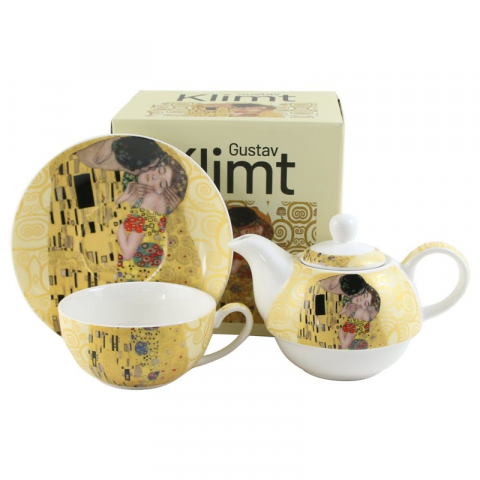 Casă și decorațiuni - Set ceainic cu ceasca, farfurioara si infuzor metalic 350 ml/300 ml The Kiss de Gustav Klimt