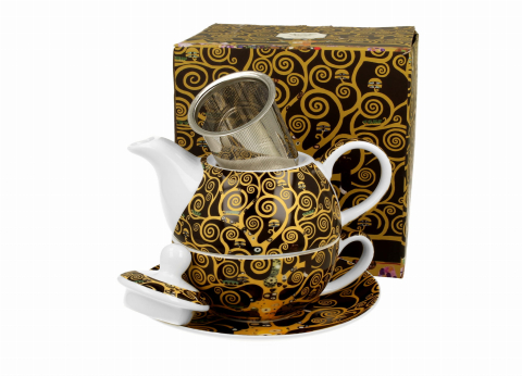 Casă și decorațiuni - Set ceainic cu ceasca, farfurioara si infuzor metalic Tree of life de Gustav Klimt 350 ml