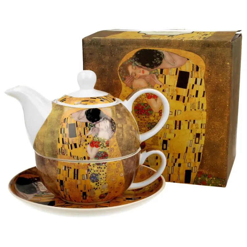 Căni și pahare - Set ceainic cu ceasca si farfurioara 350/310 ml The Kiss, Gustav Klimt