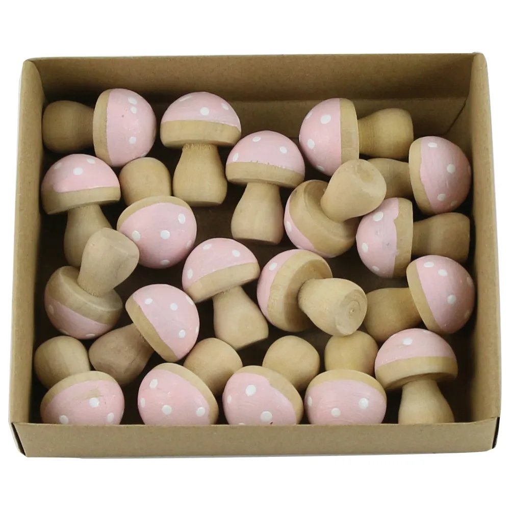 Accesorii craft - Set ciuperci decorative din lemn 3 cm roz