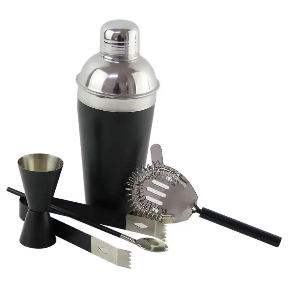 Băuturi și accesorii - Set cocktail shaker 5 piese din inox negru/argintiu