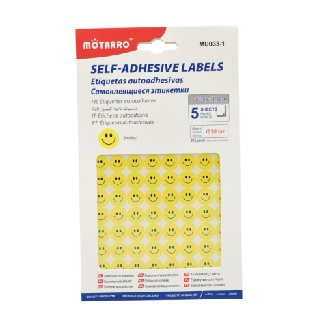 Papetărie și articole din hârtie - Set 5 coli cu etichete adezive smiley 10 mm Motarro