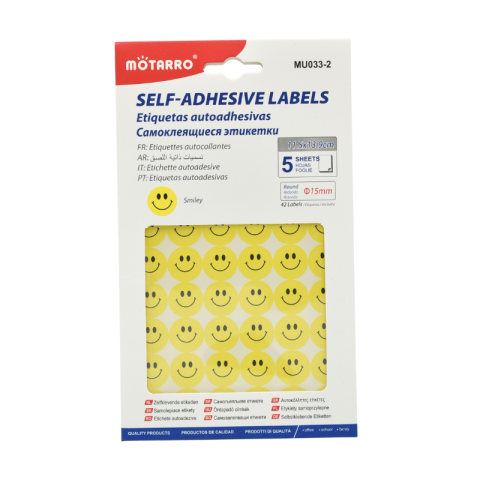 Papetărie și articole din hârtie - Set 5 coli cu etichete adezive smiley 15 mm Motarro