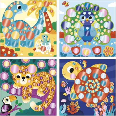 Jucării și jocuri - Set autocolante rotunde Janod cu animale 20 x 20 cm