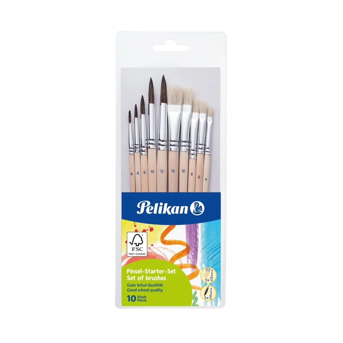 Pensule școlare - Set 10 pensule Starter blister PP Pelikan