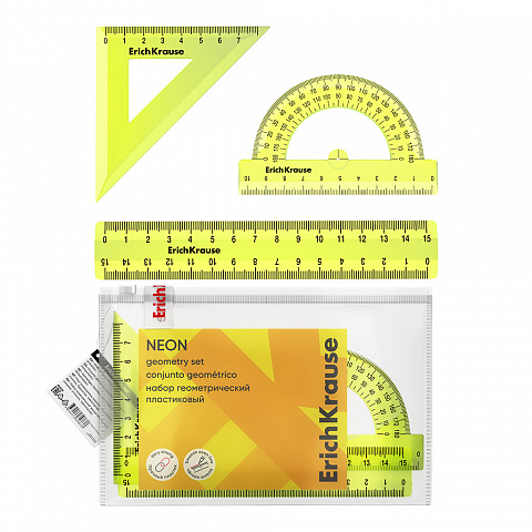 Noutăți Librăria Compas - Set mic de geometrie din plastic ErichKrause Neon - Galben