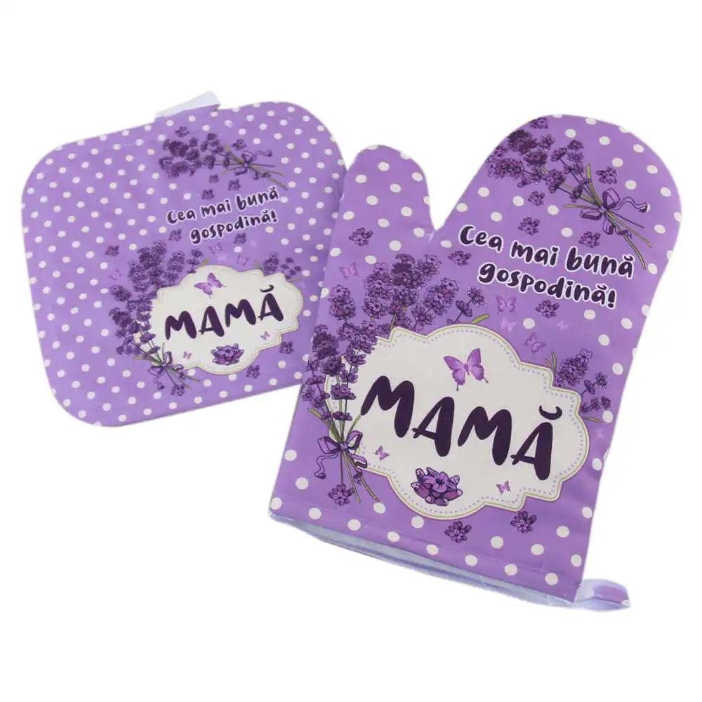 Noutăți Librăria Compas - Set manusa si suport oala Mama cea mai buna gospodina! lavanda 17 x 26 cm