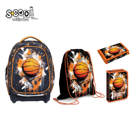 Ghiozdane și rucsacuri - Set ghiozdan si penar echipat S-COOL Basketball 33 x 18 x 39 cm